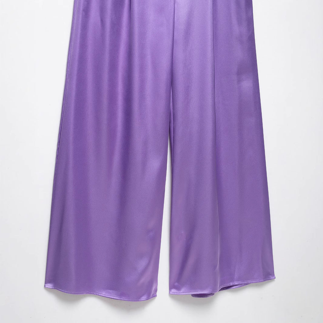 Femme Halterneck Satin Bredbenet Jumpsuit Stilla