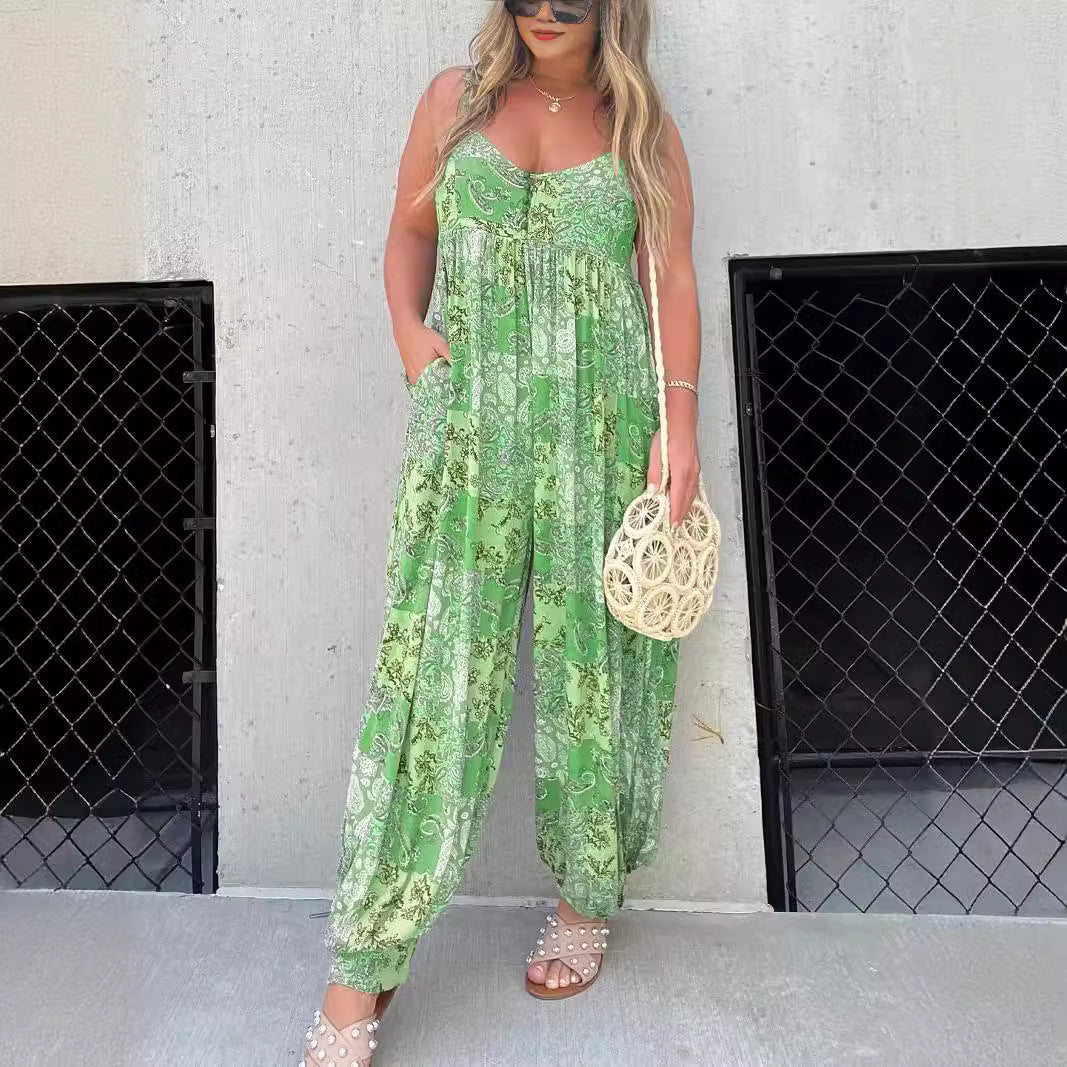 Dame luftig Boho- jumpsuit med elastisk fald og praktiske lommer Stilla