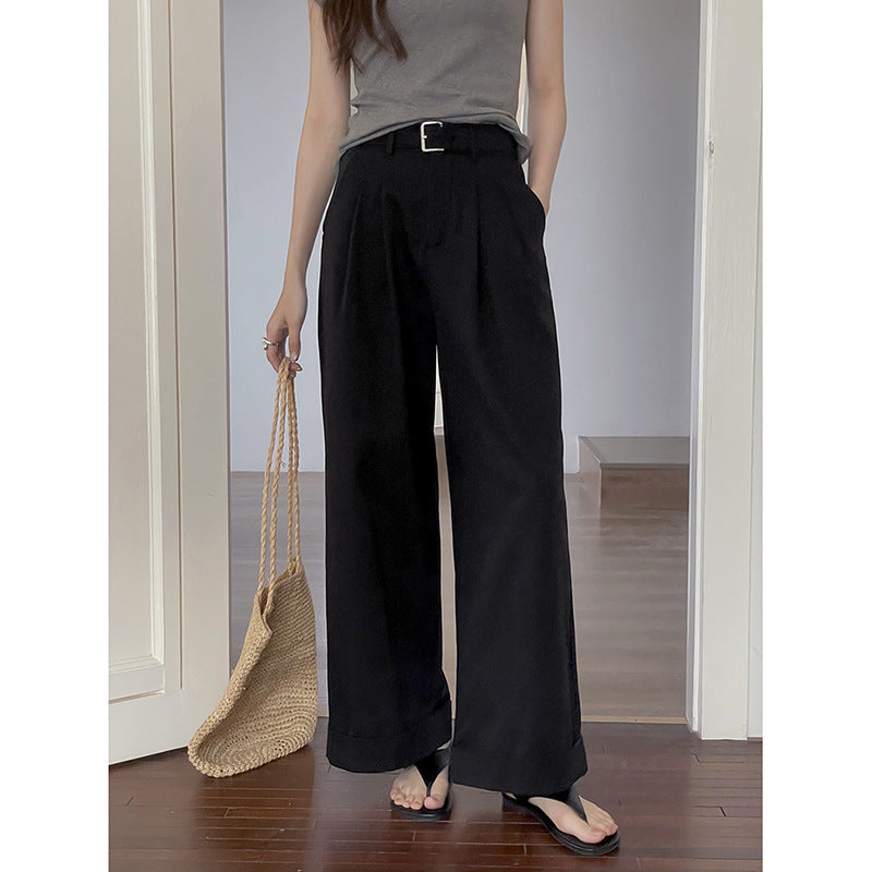 Dame elegant High-Waist Palazzo-bukser med plisseer og bæltestropper Stilla