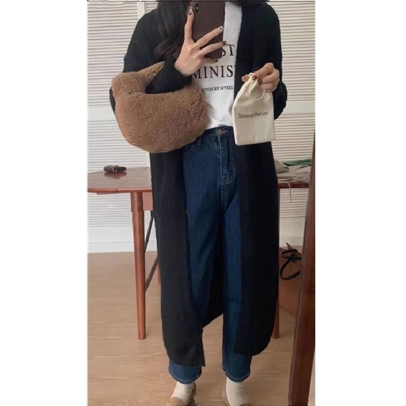 Femme Cozy Åben Foran Lang Cardigan Stilla
