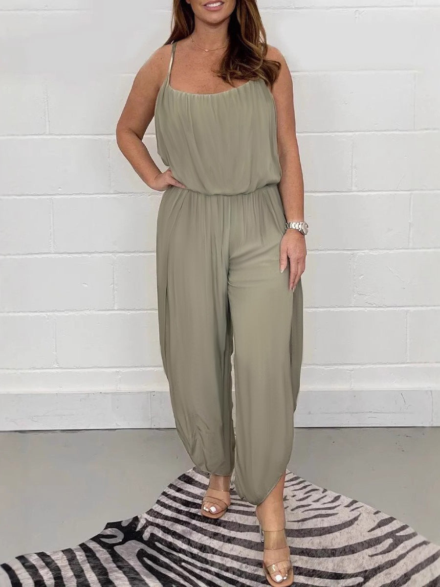 Dame afslappet jumpsuit med justerbare stropper og gummibånd Stilla