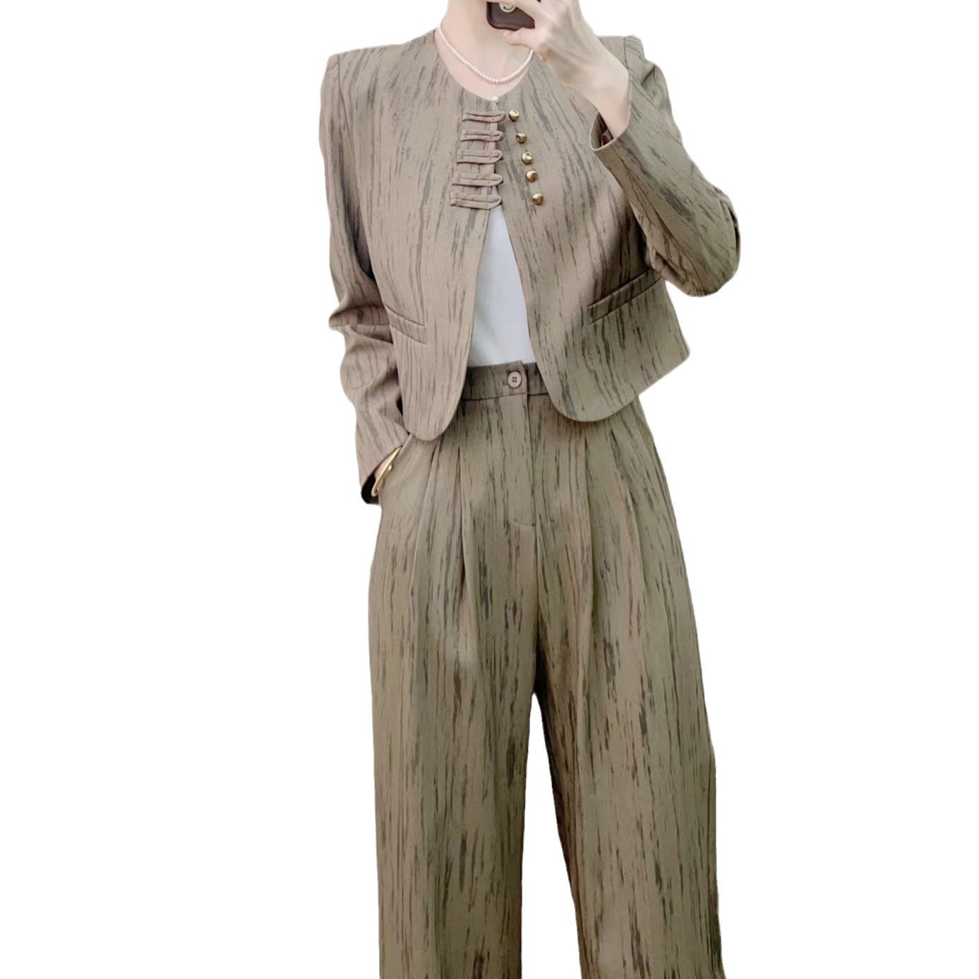 Dame Elegant Blazer-Bukser-Kombination med struktureret design og moderne knapdetaljer Stilla