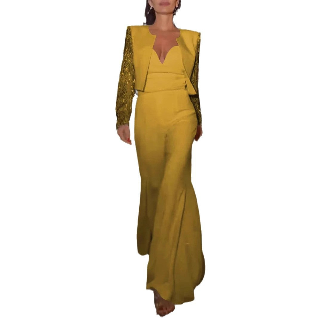 Dame Elegant jumpsuit med raffineret V-udskæring og svingende ben Stilla