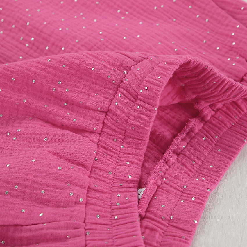 Dame afslappet oversized skjorte og shorts sæt i let stof med modigt strukturmønster Stilla