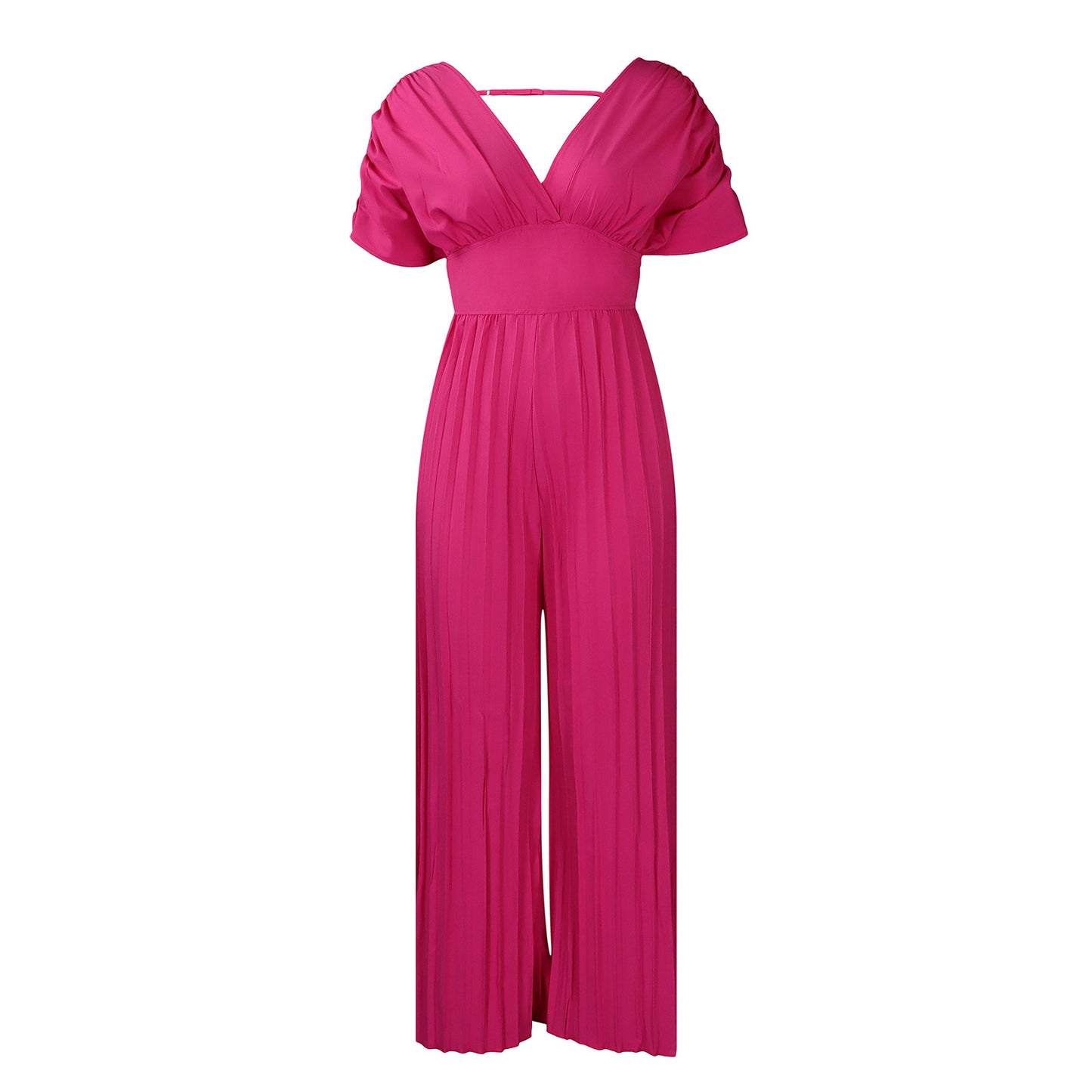 Dame Elegant Plisseret Jumpsuit med dyb V-udskæring og brede ærmer Stilla
