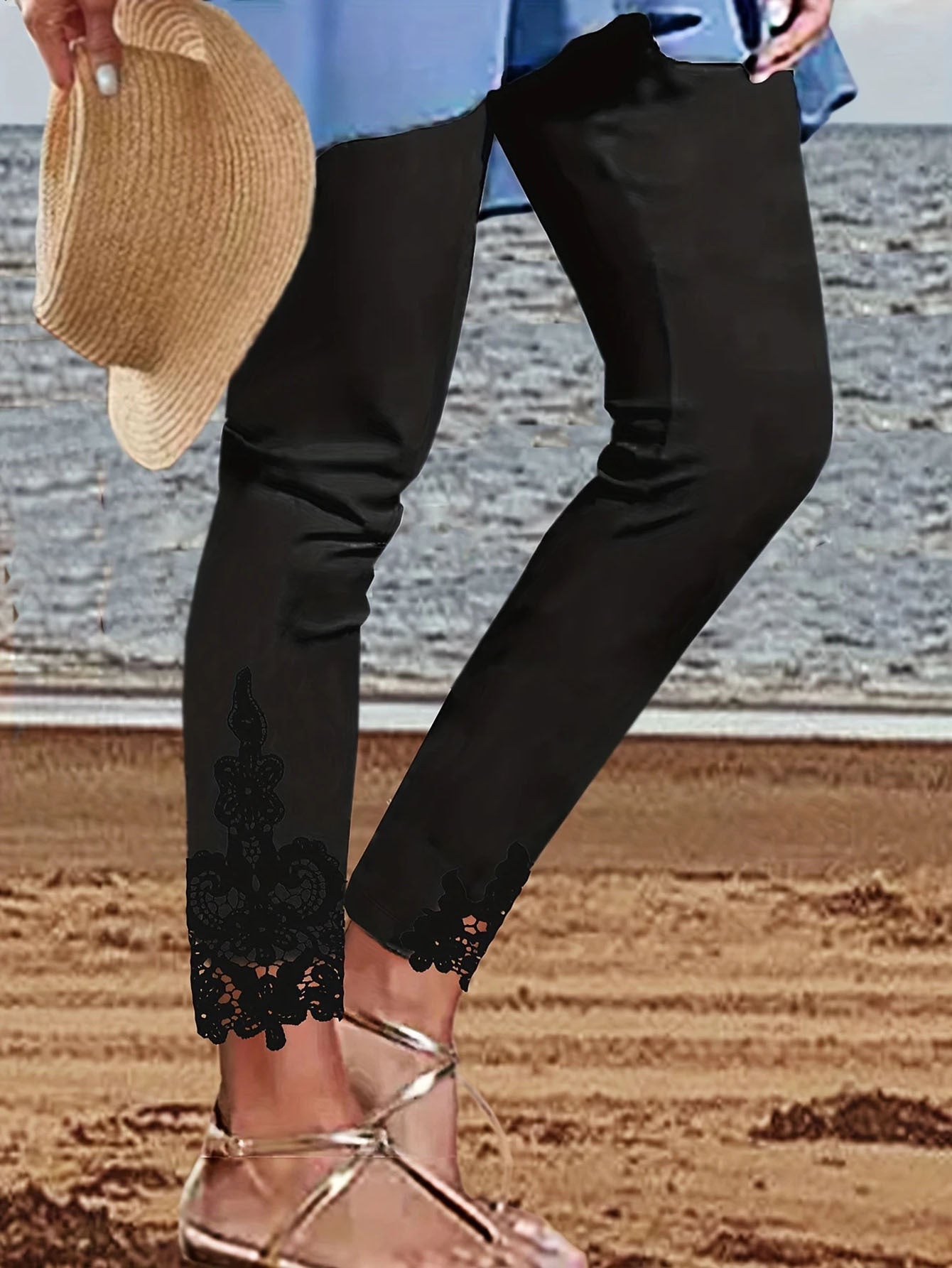 Dame elegante leggings med spidsbesætning Stilla