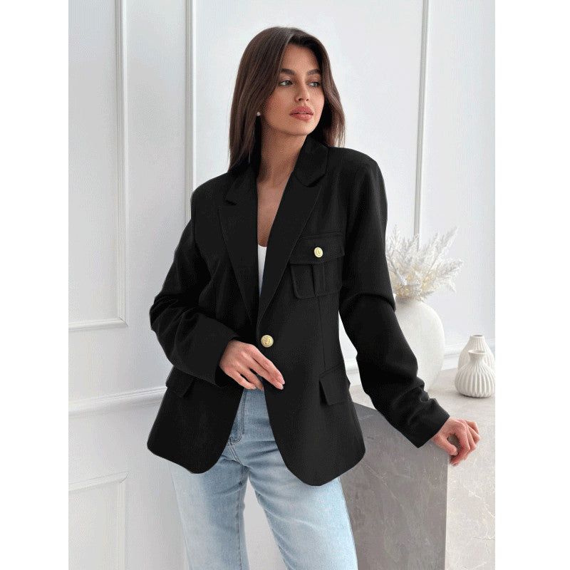 Dame elegant blazer med dobbelt syede lommer og gyldne knapper Stilla