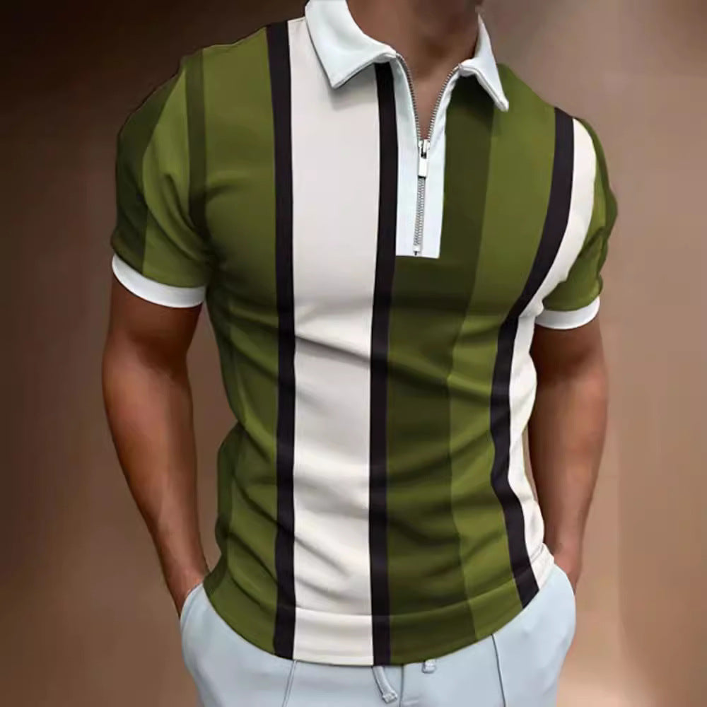 Herre poloshirt med moderne lynlås og stilfuldt stribemønster Stilla