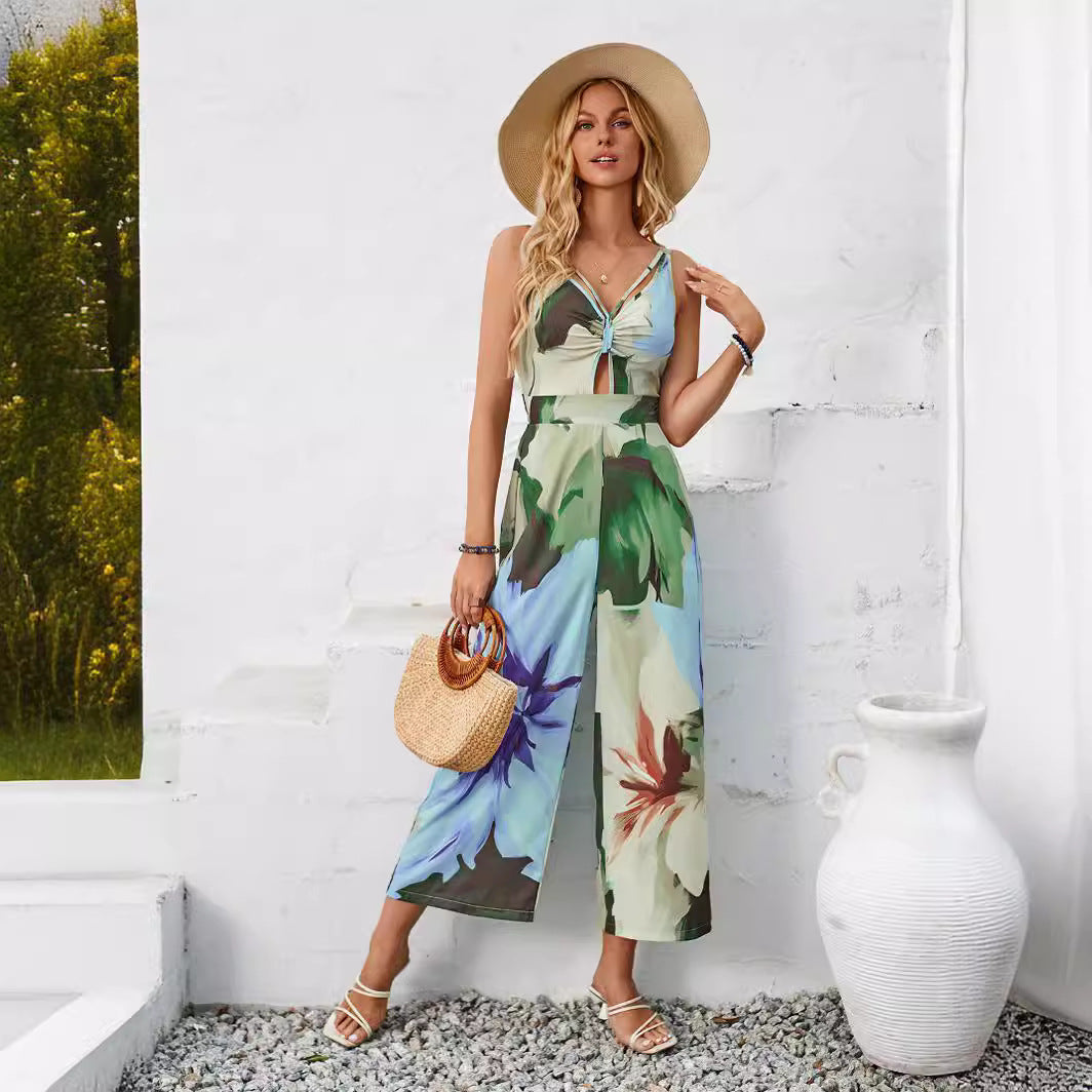 Dame Elegant Sommer-Jumpsuit med floralsk mønster Stilla