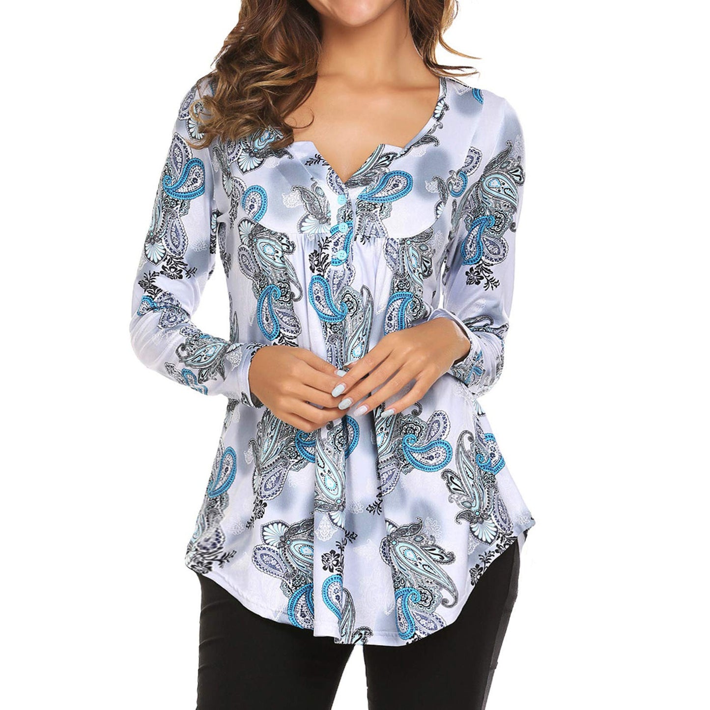 Stilla | Rynket-Top Mælk Silke Print Asymmetrisk Top