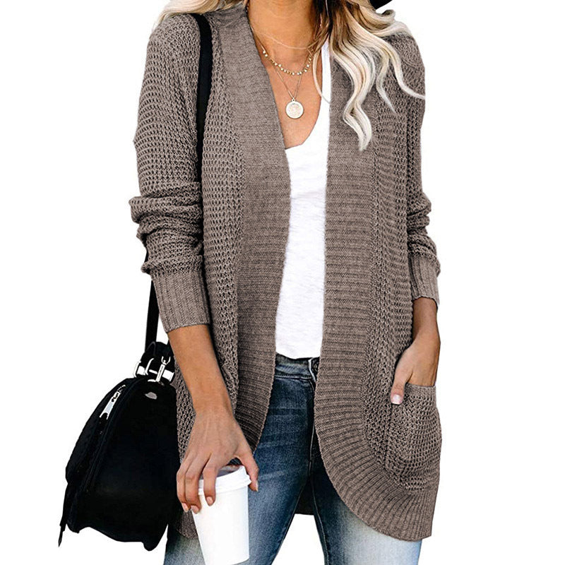 Dame casual strikcardigan med lommer og åben front Stilla