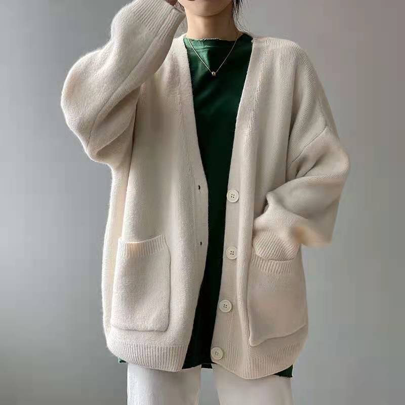 Femme Oversized Blød Strik Cardigan med Lommer Stilla