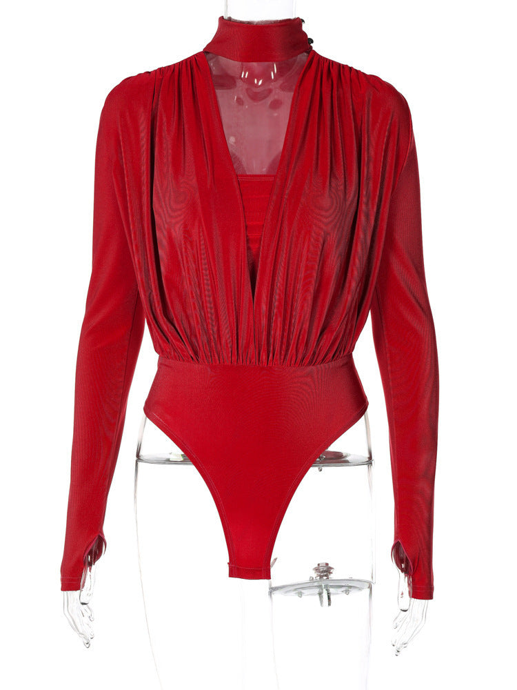 Dame Elegant Bodysuit med dyb V-udskæring og lange ærmer Stilla