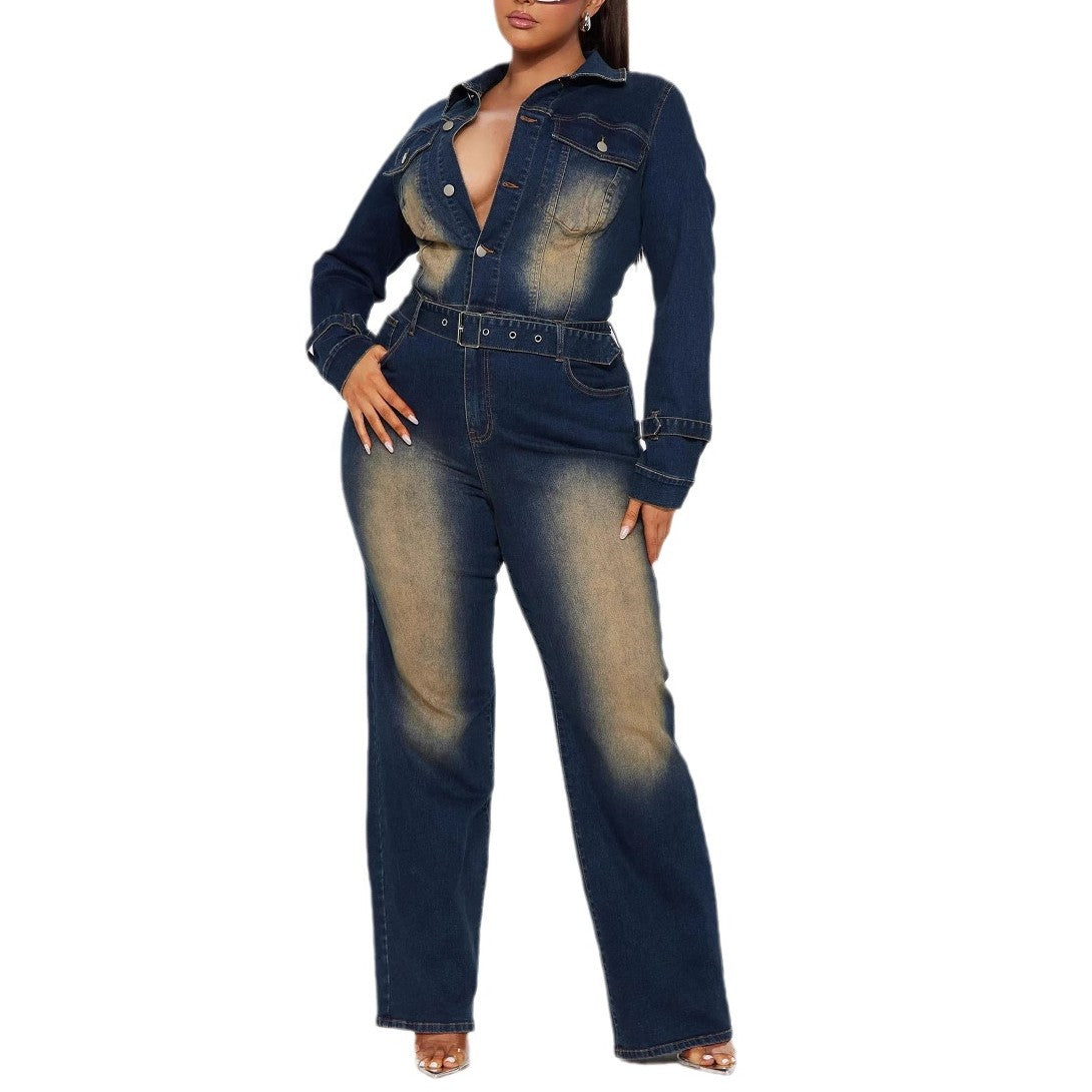 Dame Denim Jumpsuit med figursyet silhuet og særlige vaskeeffekter Stilla