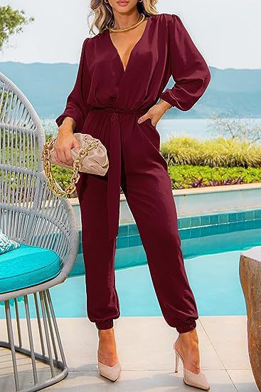 Dame Elegant Jumpsuit med brede ærmer og figursyet talje Stilla