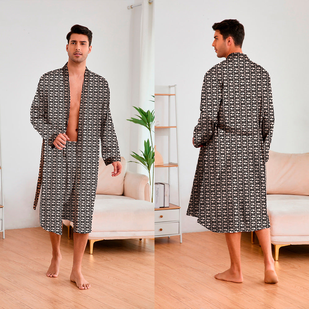 Herren Kimono-Robe med moderne geometrisk mønster og praktisk bælte Stilla