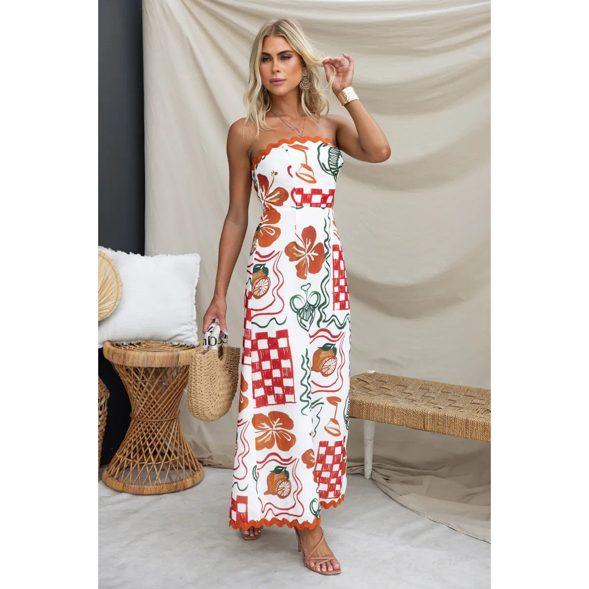Dame Løs Jumpsuit med unikt blomstermønster og flæseoverdel Stiila