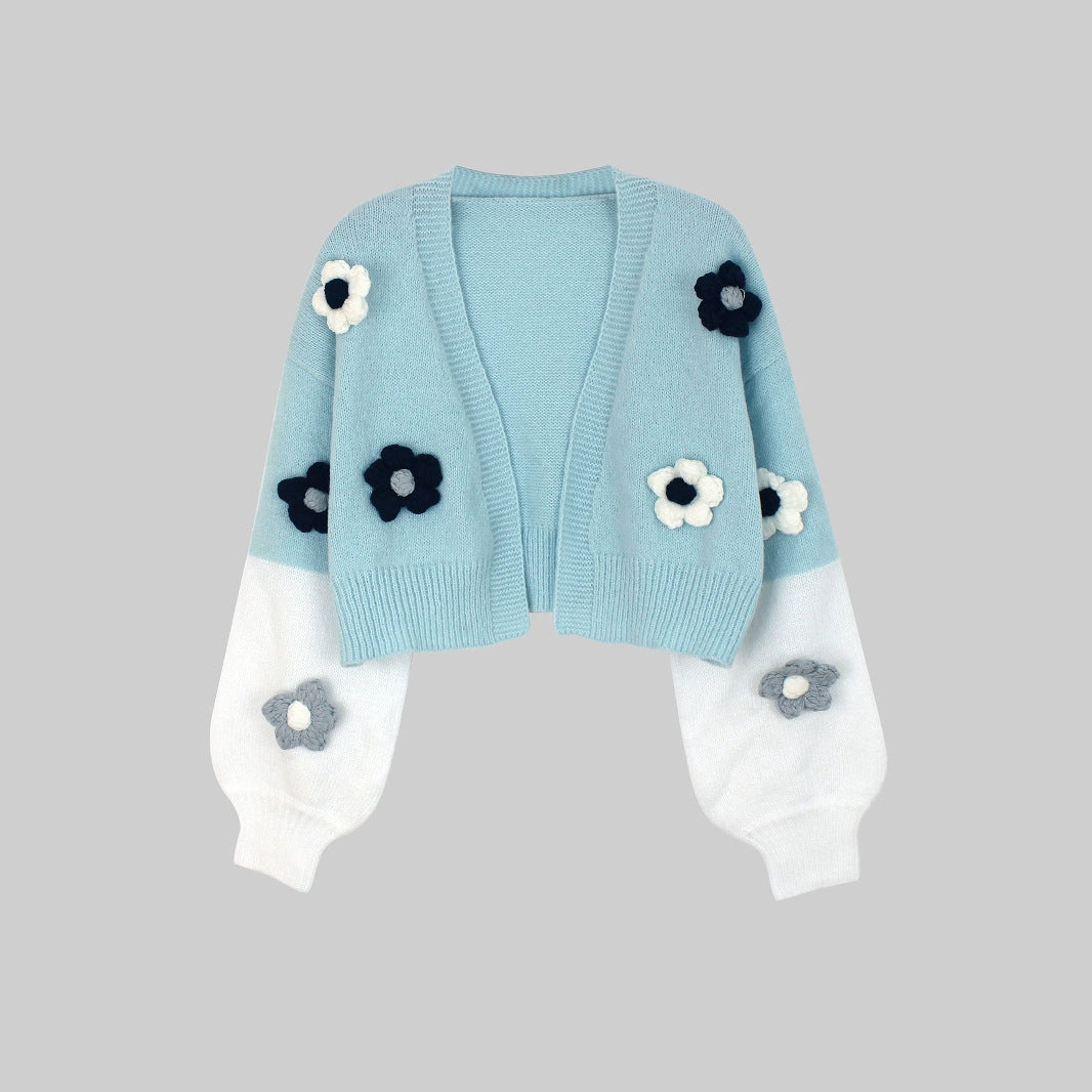 Dame trendy strikcardigan med blomsterapplikationer og løstsiddende pasform Stilla