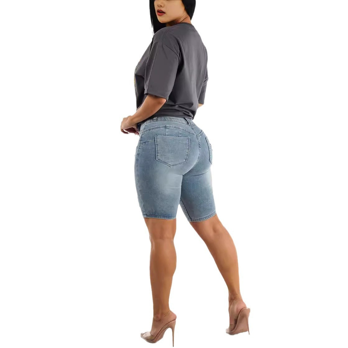 Dame Denim-shorts med høj talje og moderigtige revnede detaljer Stilla