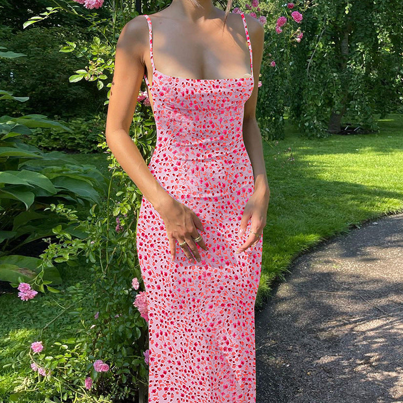 Dame blomster mønster maxikjole med smalle stropper og elegant snit Stilla