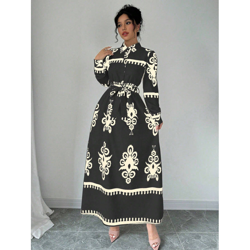 Dame Elegant Langærmet Maxi Kjole med Pyntet Design Stilla