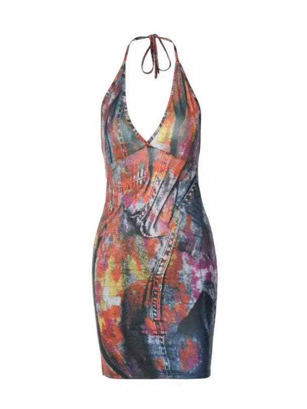 Dame Denim Kjole med dyb udskæring og elegante detaljer Stilla