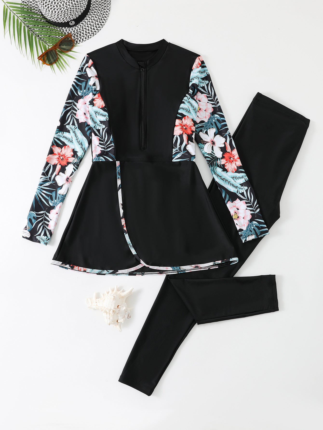 Dame Sporty Sæt med blomstret Longsleeve og komfortable Leggings Stilla