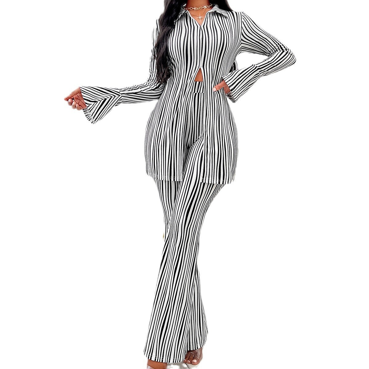 Dame elegant jumpsuit med iøjnefaldende striber og udskåret overdel Stilla