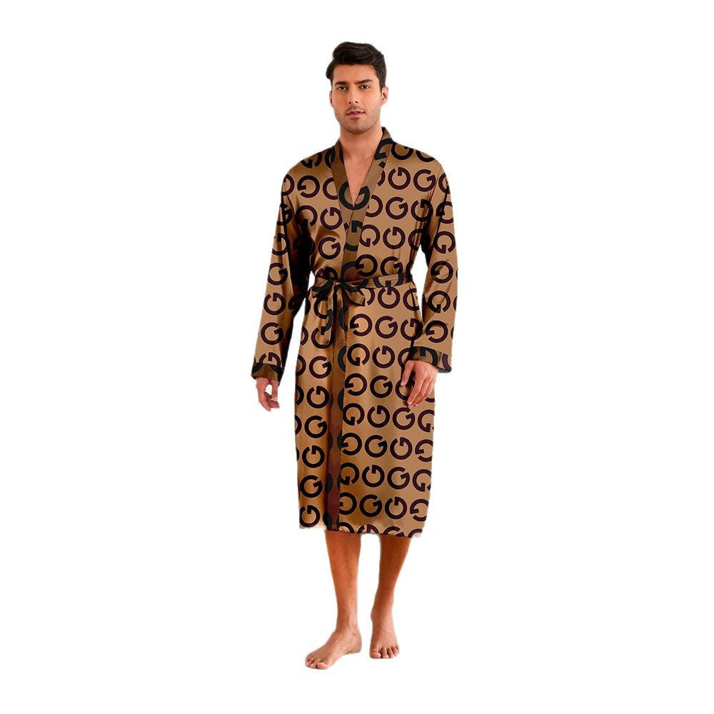 Herren Kimono-Robe med moderne geometrisk mønster og praktisk bælte Stilla