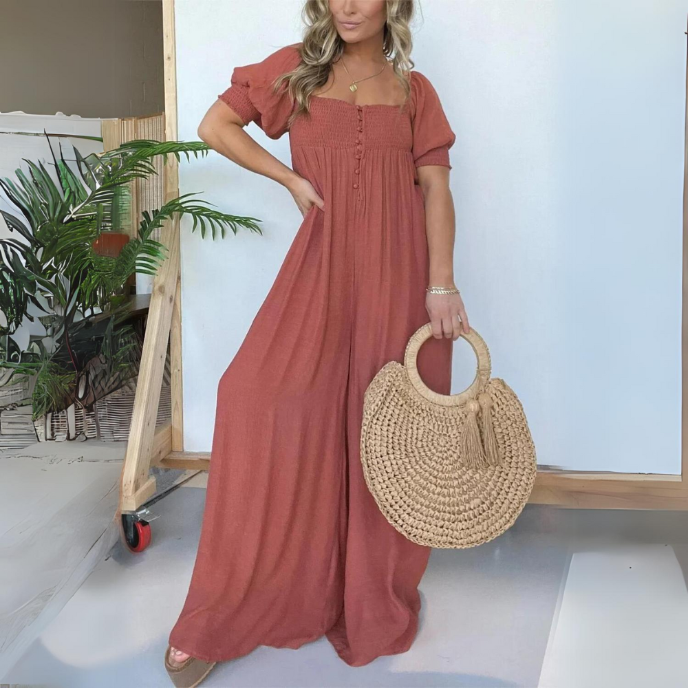 Stilla | Square Neck Jumpsuit Med Detaljerede Knapper