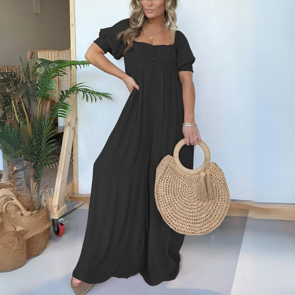Stilla | Square Neck Jumpsuit Med Detaljerede Knapper