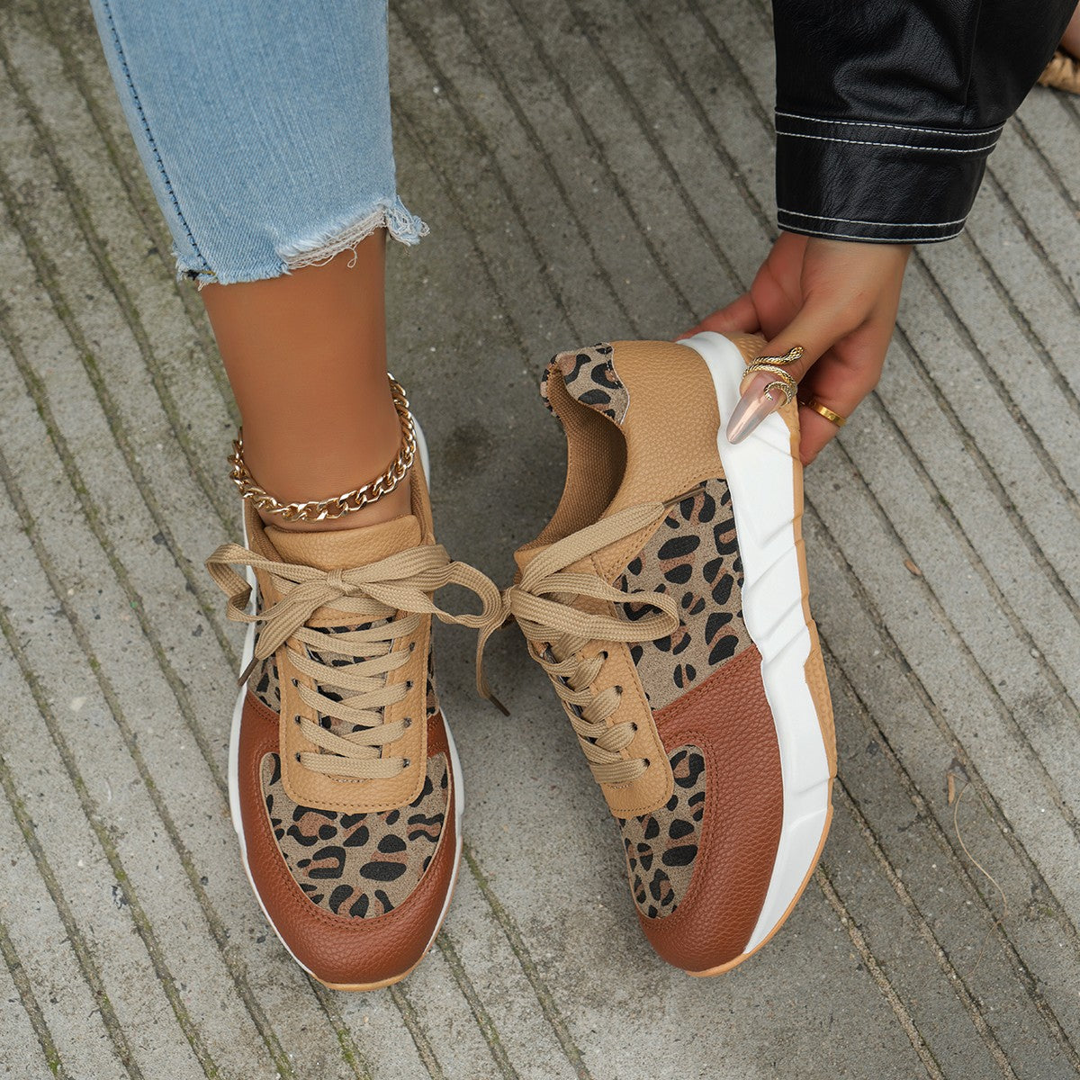 Stilla | Kvinders Leopard Print Platform Sneakers til Casual Sports