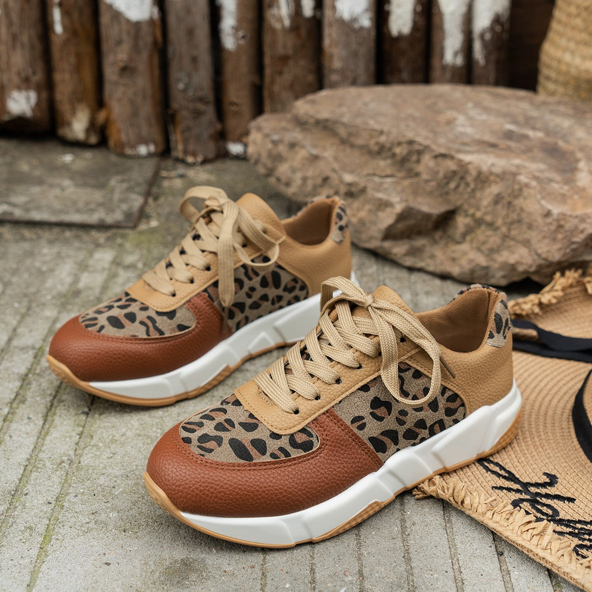 Stilla | Kvinders Leopard Print Platform Sneakers til Casual Sports
