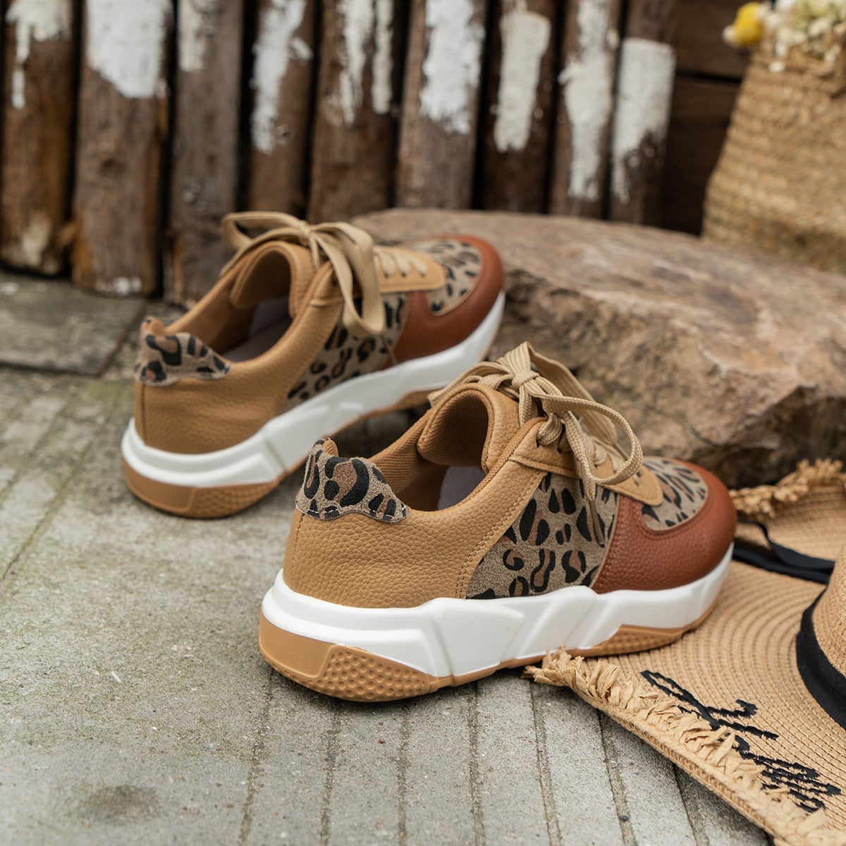 Stilla | Kvinders Leopard Print Platform Sneakers til Casual Sports