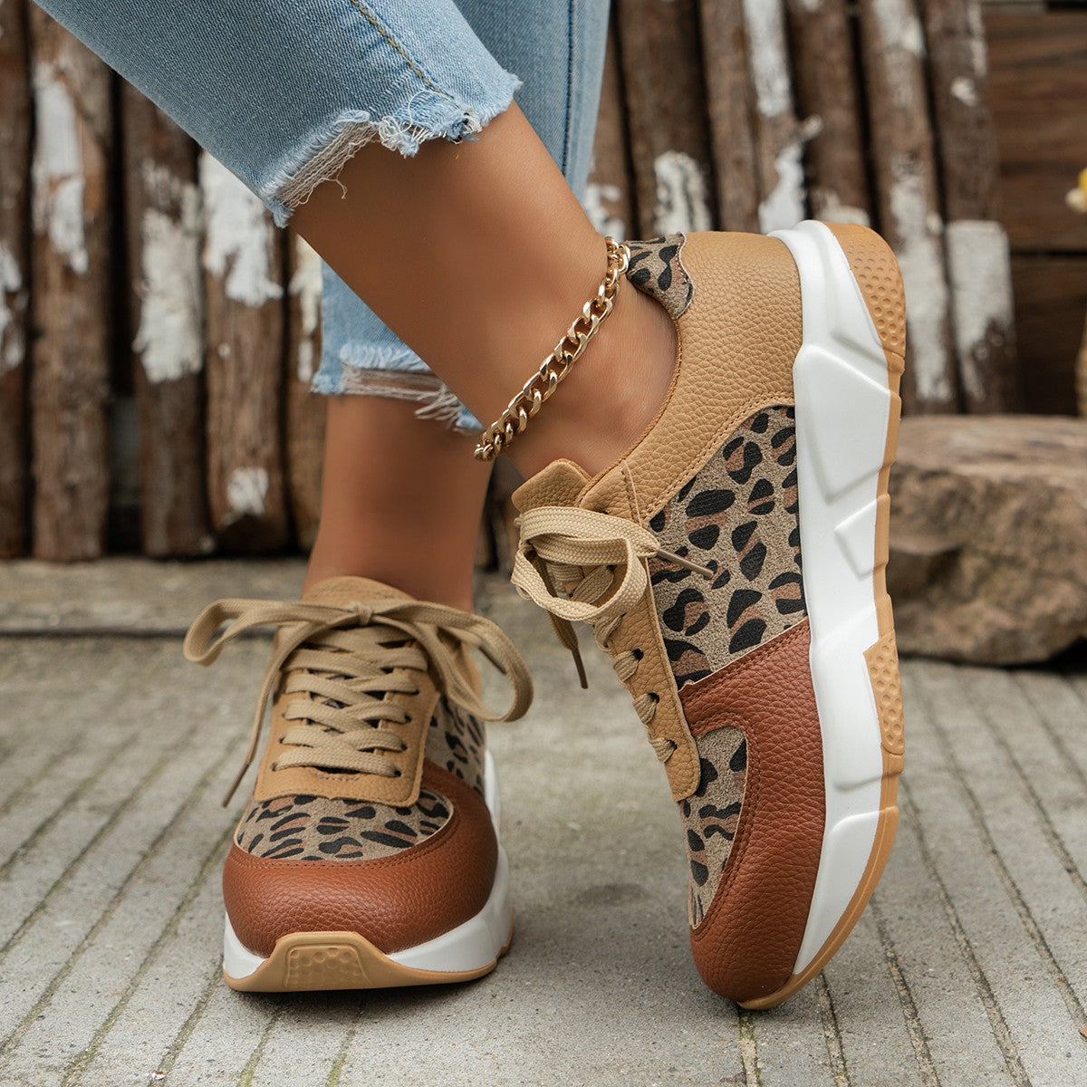 Stilla | Kvinders Leopard Print Platform Sneakers til Casual Sports