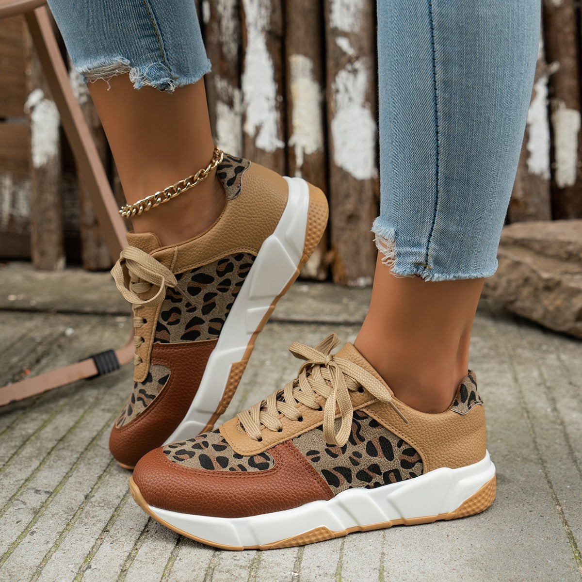 Stilla | Kvinders Leopard Print Platform Sneakers til Casual Sports