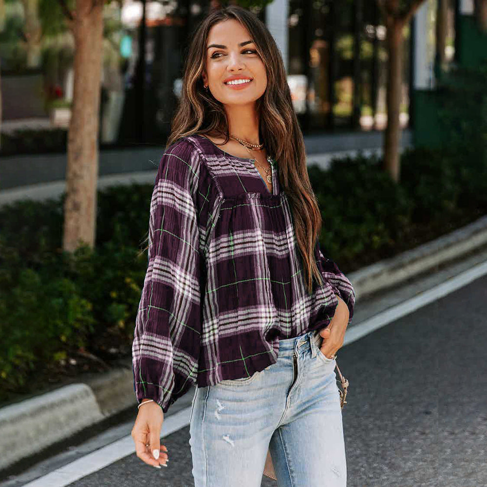 Stilla | Nuttet Langærmet Scoop Hals Stribet Bluse Top