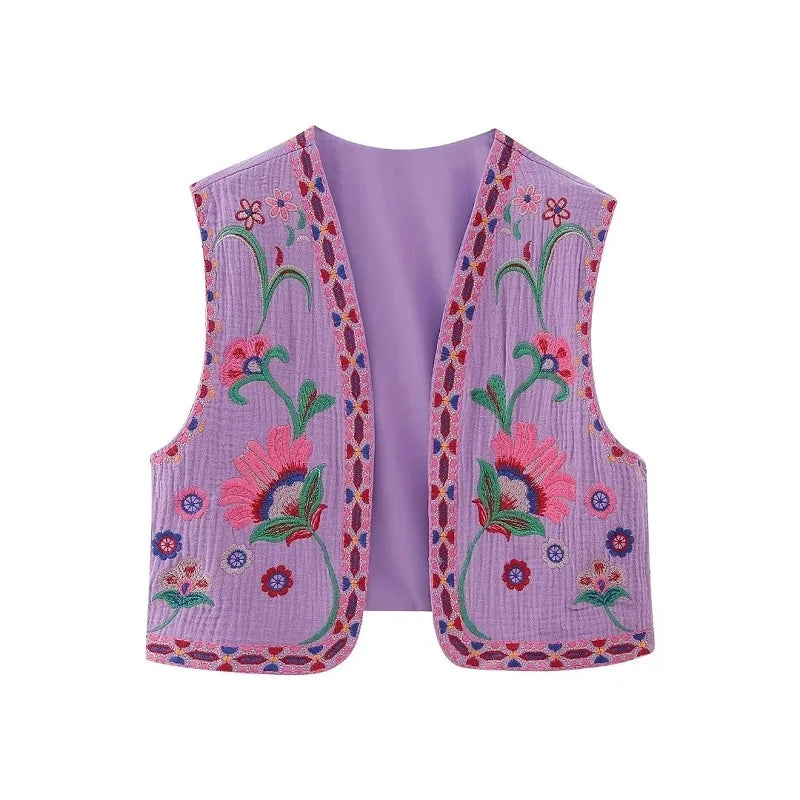Stilla | Broderet ærmeløs vest med blomsteraccenter