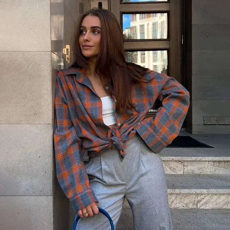 Stilla | Langærmet Skjorte med Ternet Mønster Bomuldsmix Casual & Trendy
