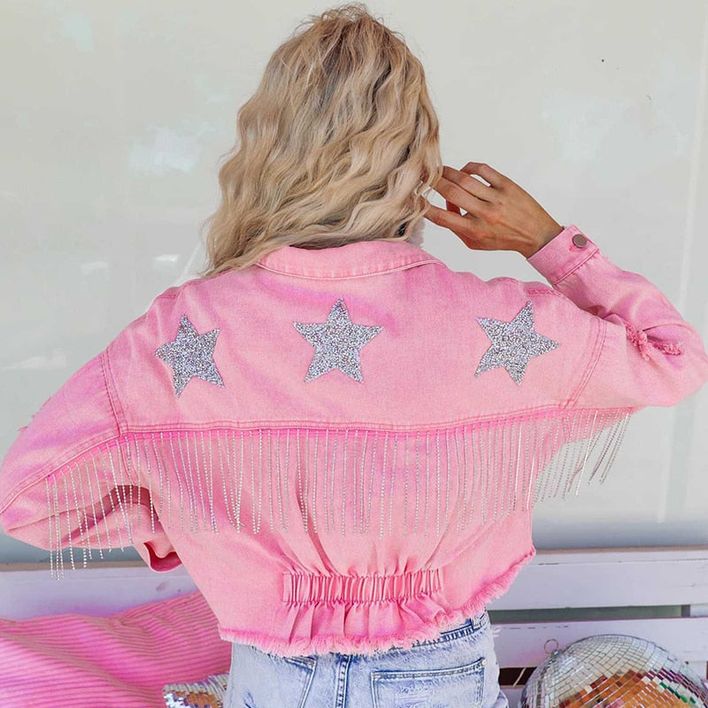 Stilla | Denimjakke Med Rhinestone-Frynser Iyana