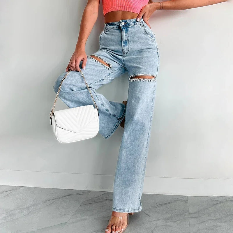 Stilla | Slim Fit Diamond Patchwork Jeansbukser til Kvinder