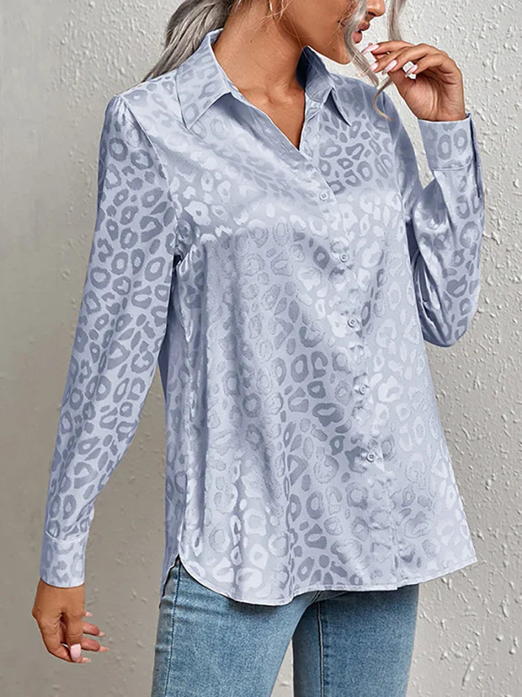 Stilla | Kvinders Leopardprint Satinbluse Forretnings og Festtøj Sineah