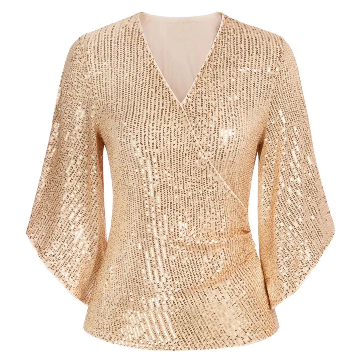 Stilla | 3/4 Ærmet Glitter Glitrende Festbluse med V-Hals Asta