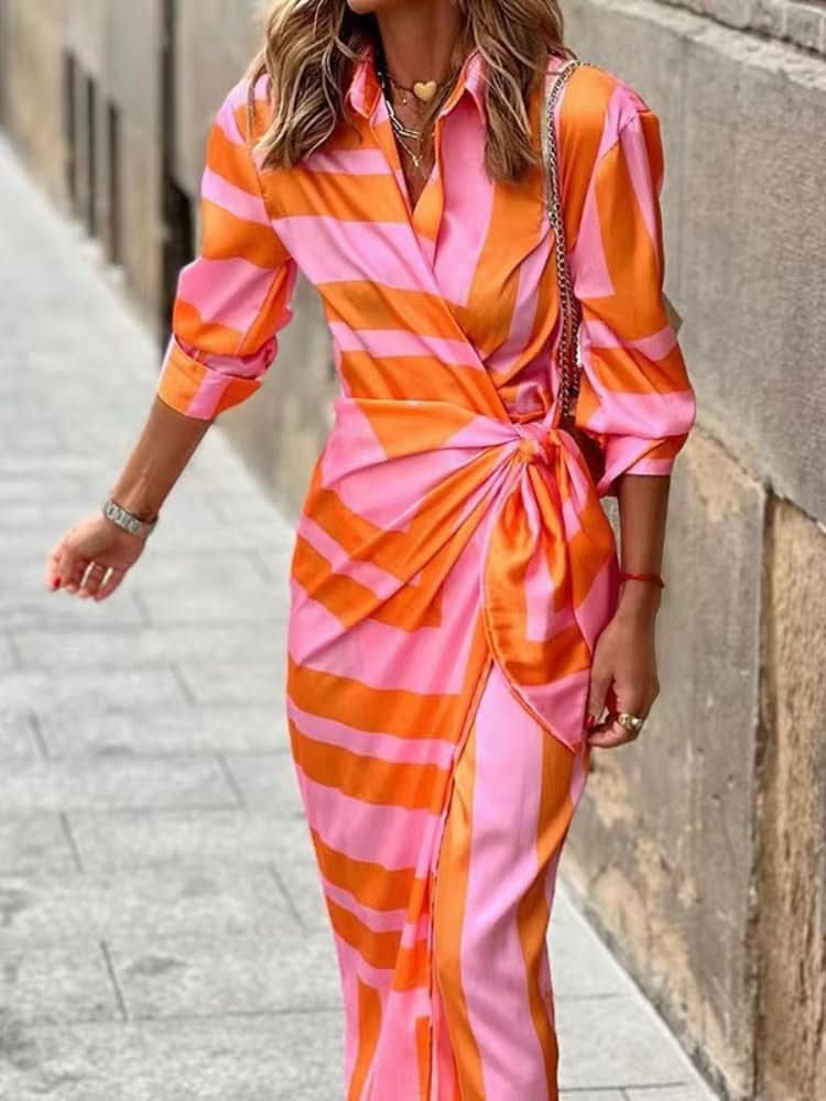 Stilla | Elegante Stribet Wrap Kjole