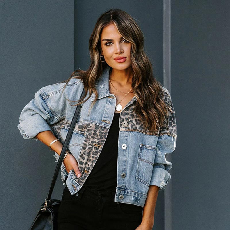 Stilla | Jakke Leopard Print Denim Jakke