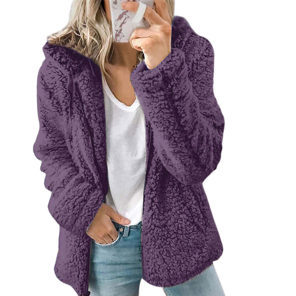 Stilla | Dame Mode Elegant Bamse Teddy Pels Frakke: Blød Fleece Frakke Med Lommer Og Lynlås