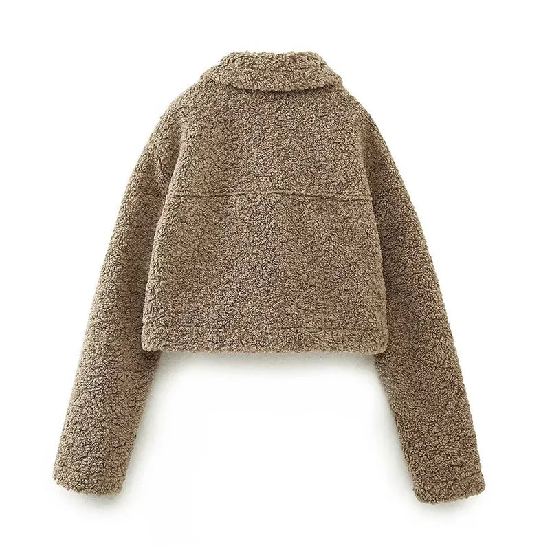 Stilla | Dame teddyjakke i cropped snit