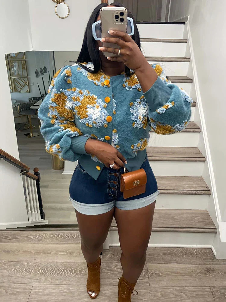 Stilla | Dame cardigan med 3d blomster