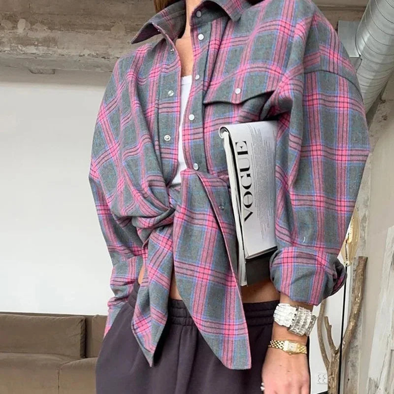 Stilla | Langærmet Skjorte med Ternet Mønster Bomuldsmix Casual & Trendy