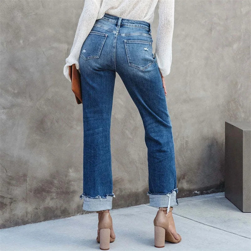Stilla | Lige Jeans med Høj Talje og Knapstolpe